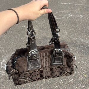 Vintage Coach Brown Jacquard Mia Signature Satchel